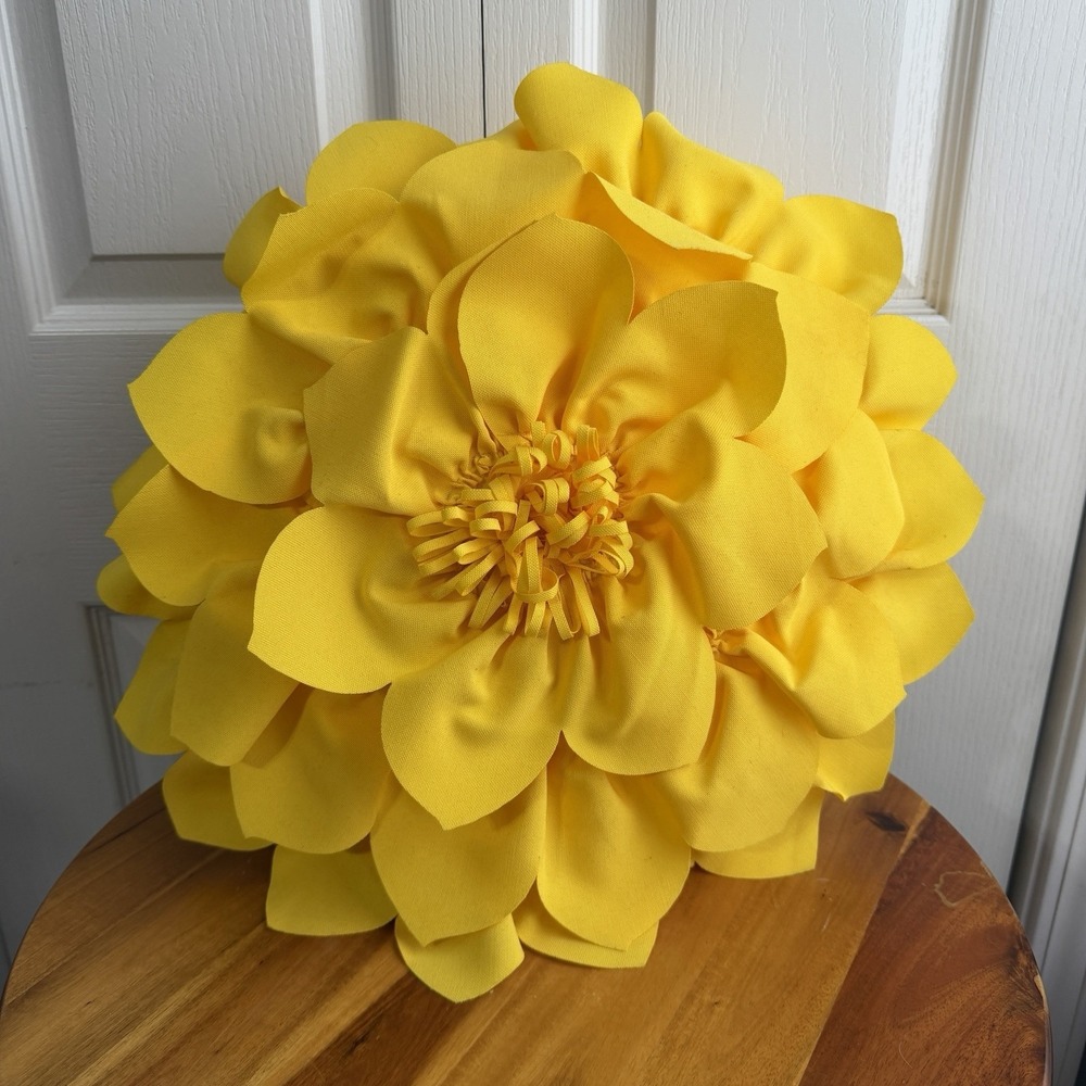Yellow Round 3D Flower Indoor Outdoor Pillow Boho Porch Comfy Porch Garden